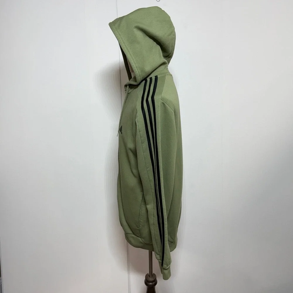 Adidas Hoodie Mens Medium Green Essentials Fleece 3 Stripe Full Zip Sweatshirt